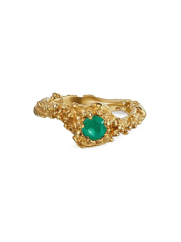 24K-Gold-Plated & Emerald Ring