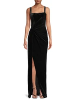 Domino Draped Velvet Gown