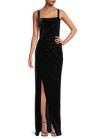 Domino Draped Velvet Gown