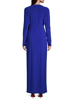 Wrap-Front Knit Column Gown