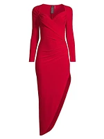 Long-Sleeve Sweetheart Side-Drape Gown