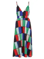 Patchwork Belted Midi-Dress