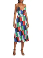 Patchwork Belted Midi-Dress