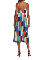 Patchwork Belted Midi-Dress