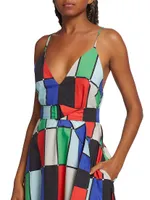 Patchwork Belted Midi-Dress