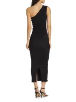 Gigi Satin One-Shoulder Midi-Dress