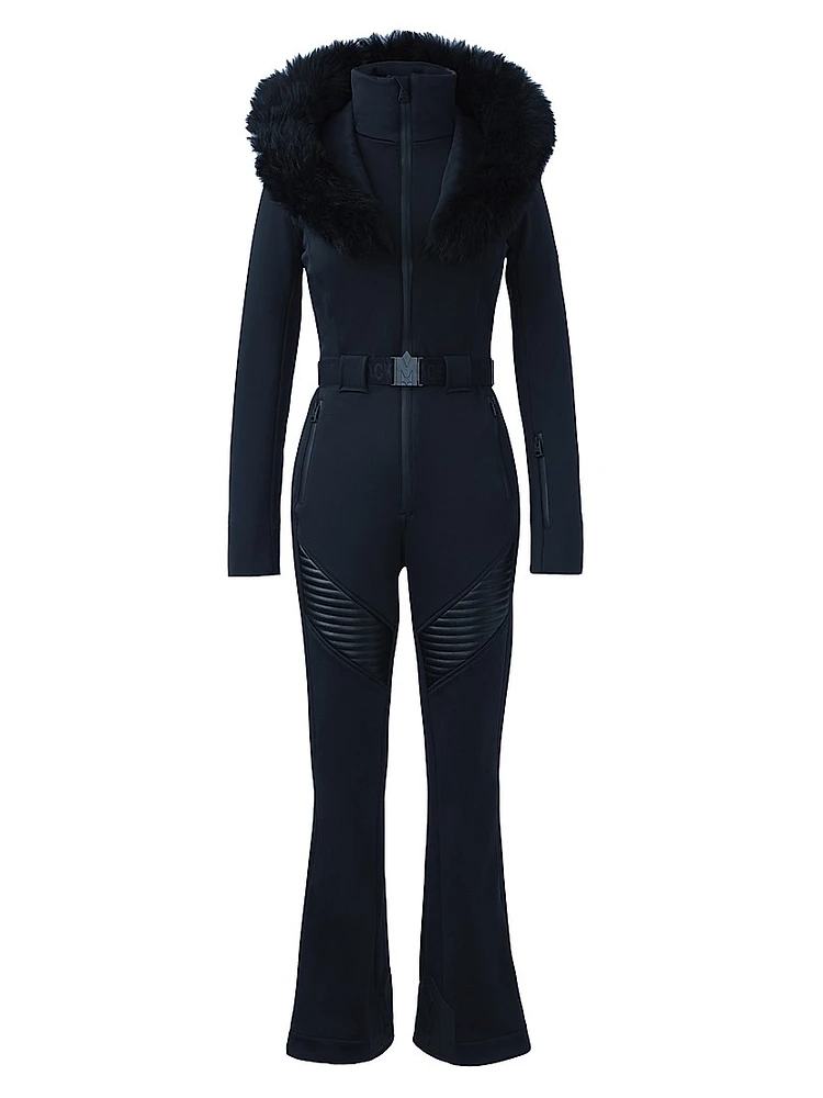 Elle Belted Shearling-Trimmed Shell Ski Suit