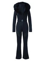 Elle Belted Shearling-Trimmed Shell Ski Suit