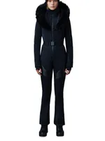 Elle Belted Shearling-Trimmed Shell Ski Suit