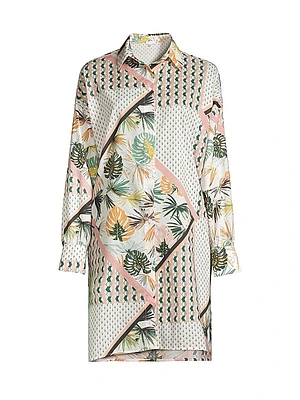 Olive Cotton Mixed Palm Shirtdress