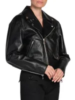 Cropped Leather Moto Jacket