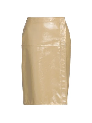 Coated Leather Wrap Skirt