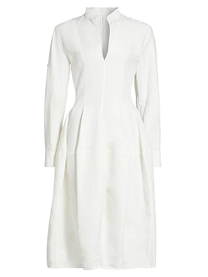 Flared Long-Sleeve Midi-Dress