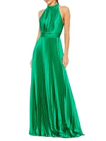 Pleated Satin Halter Gown