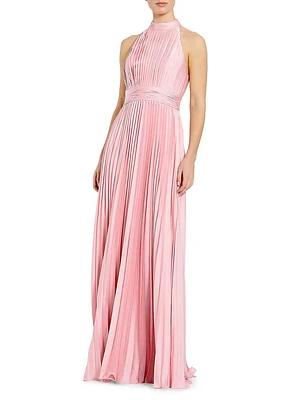 Pleated Satin Halter Gown