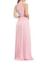 Pleated Satin Halter Gown