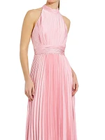 Pleated Satin Halter Gown