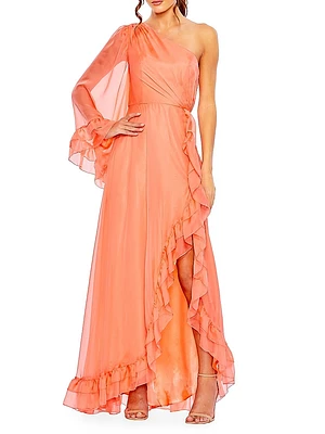 Ieena One-Shoulder Ruffled Gown