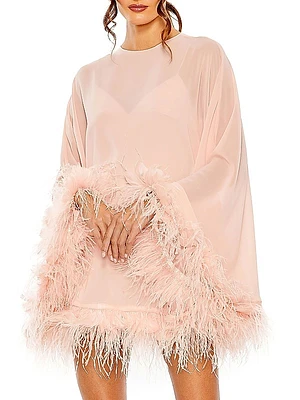 Ieena Feather-Trim Trapeze Cocktail Dress