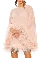 Ieena Feather-Trim Trapeze Cocktail Dress