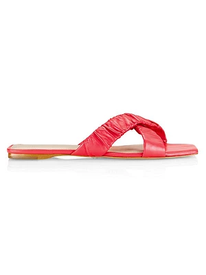 COLLECTION Ruched Leather Crisscross-Cross Sandals