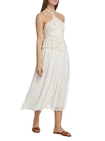 Crochet Halter & Chiffon Maxi Dress