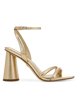 Kia Metallic Leather Block-Heel Sandals