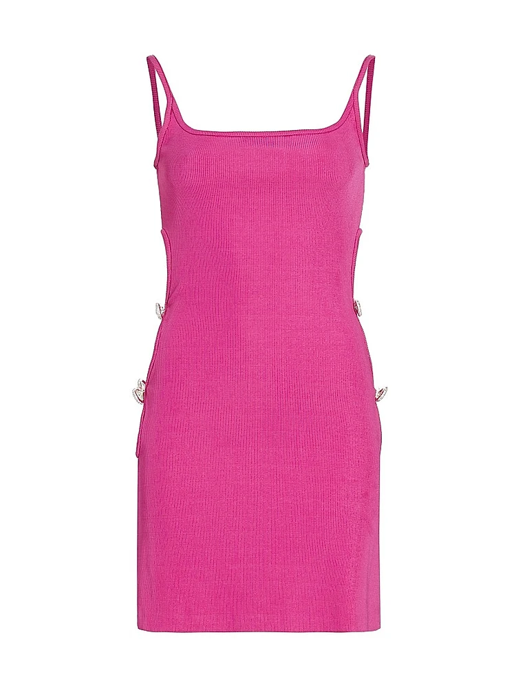 Rib-Knit Crystal Bow Cut Out Minidress
