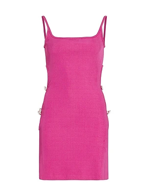 Rib-Knit Crystal Bow Cut Out Minidress