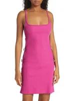Rib-Knit Crystal Bow Cut Out Minidress
