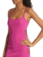 Rib-Knit Crystal Bow Cut Out Minidress