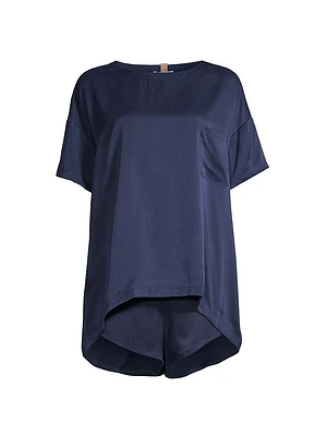 Washable Silk Tee 2-Piece Pajama Set