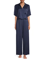 Washable Silk High-Rise Pants 2-Piece Pajama Set