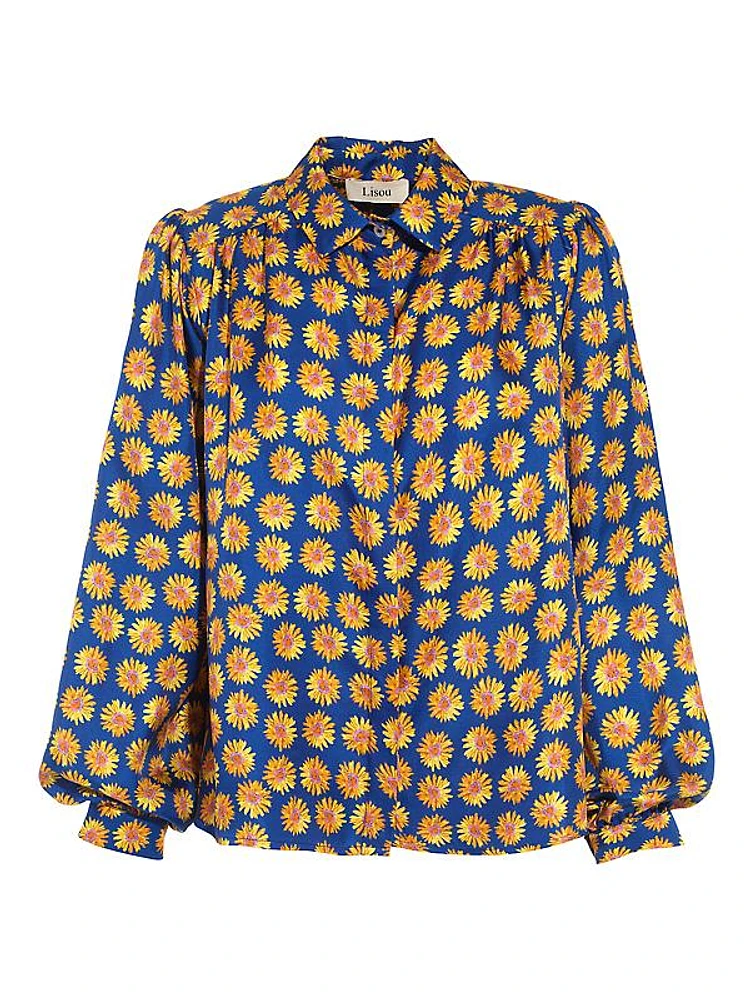 Printed Silk Twill Button-Front Shirt