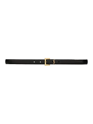 Cassandre Thin Belt with Square Buckle Grained Leather