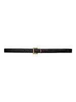 Cassandre Thin Belt with Square Buckle Crocodile-Embossed Leather