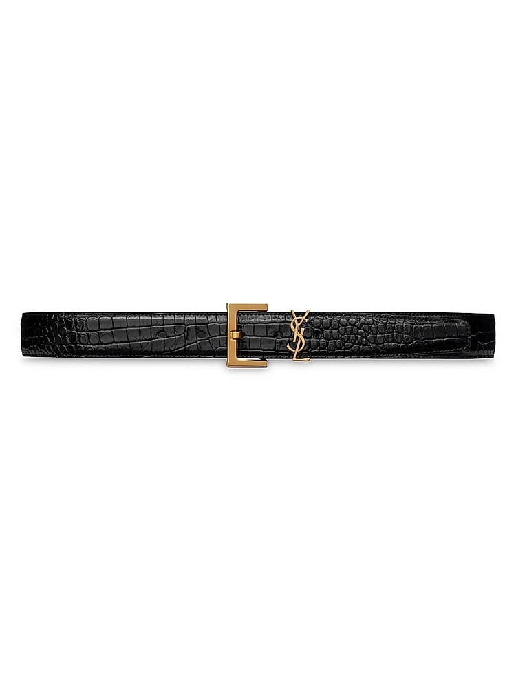 Cassandre Belt With Square Buckle Crocodile Embossed Leather