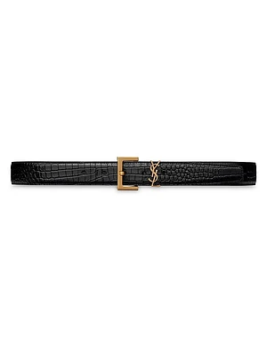 Cassandre Belt With Square Buckle Crocodile Embossed Leather