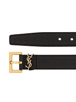Cassandre Belt with Square Buckle Grained Leather