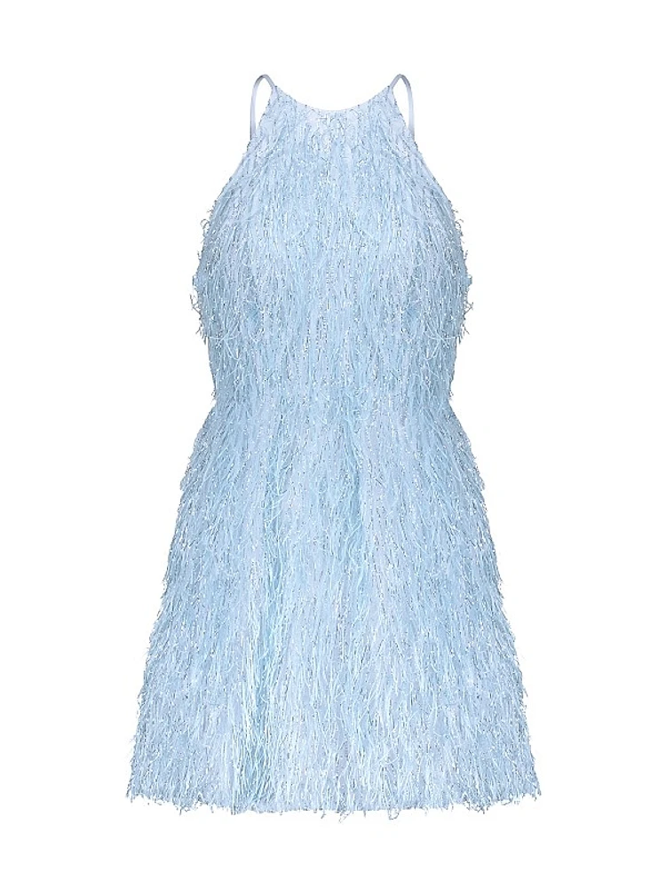 Sleeveless Metallic Feather Minidress