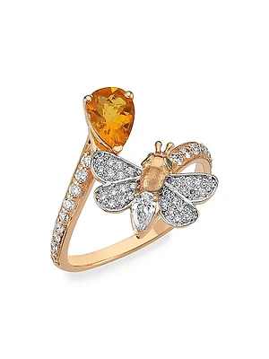 Honey 14K Rose Gold, Citrine & 0.37 TCW Diamond Bee Ring