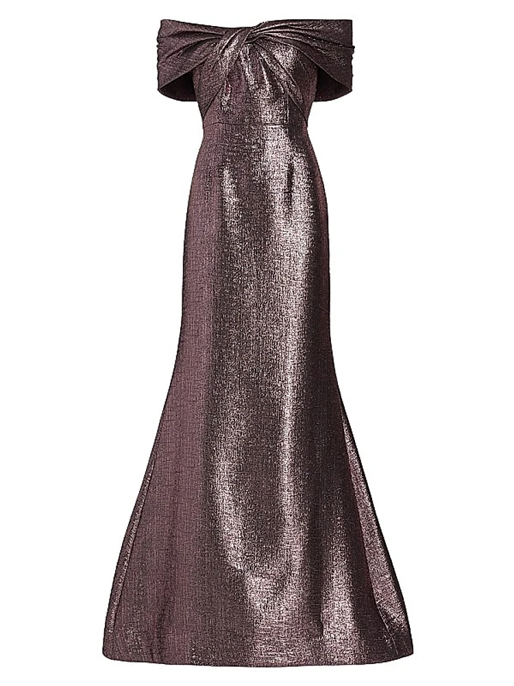 Off-The-Shoulder Metallic Gown