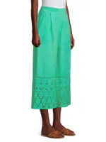 Resort Linen Cropped Eyelet Pants