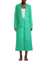 Resort Linen Cropped Eyelet Pants