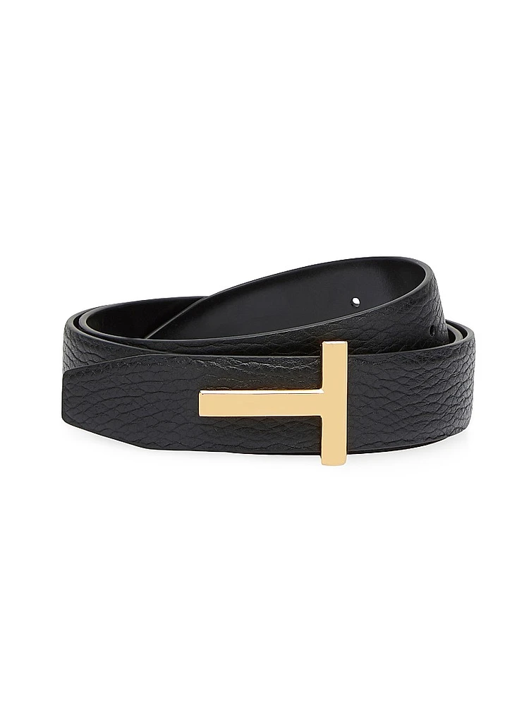 T Logo Leather Reversible Belt
