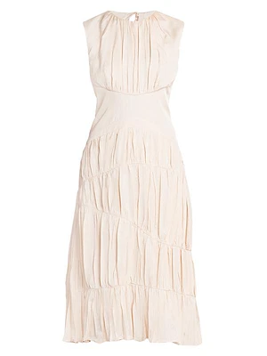 Pleated Tiered Midi-Dress