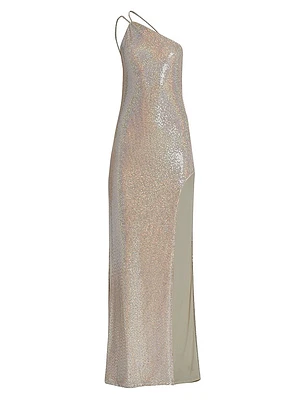 Metallic One-Shoulder Gown