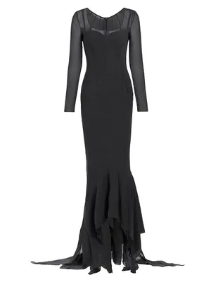 Sheer Long-Sleeve Gown