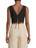 Lace-Up Linen Crop Top