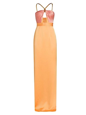 Chain Halter Satin Column Gown